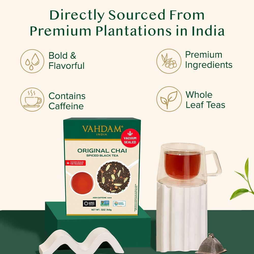 VAHDAM Masala Chai Tee Loseblatt | 340g (170+ Tassen) | Indischer Schwarzer Tee mit Gewürzen | Mit Kardamom, Zimt, Nelken & Schwarzem Pfeffer | Hergestellt in Indien