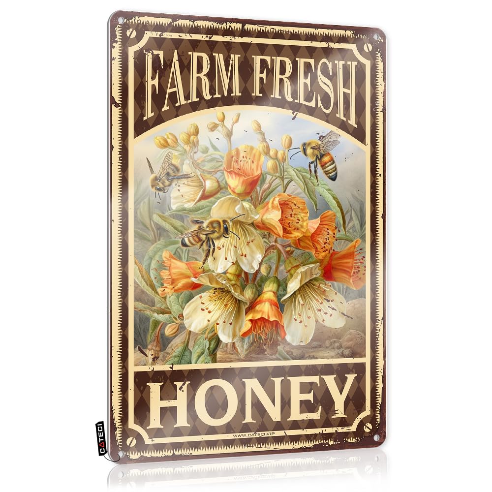 MGHTLCCME Funny Kitchen Tin Signs Farm Fresh Bee Honey Tin Sign Aesthetic Posterscute Decorsigns For Bedroomhippie Gifts For Women Small Sign Man Cave Funny Signs(20X30CM)