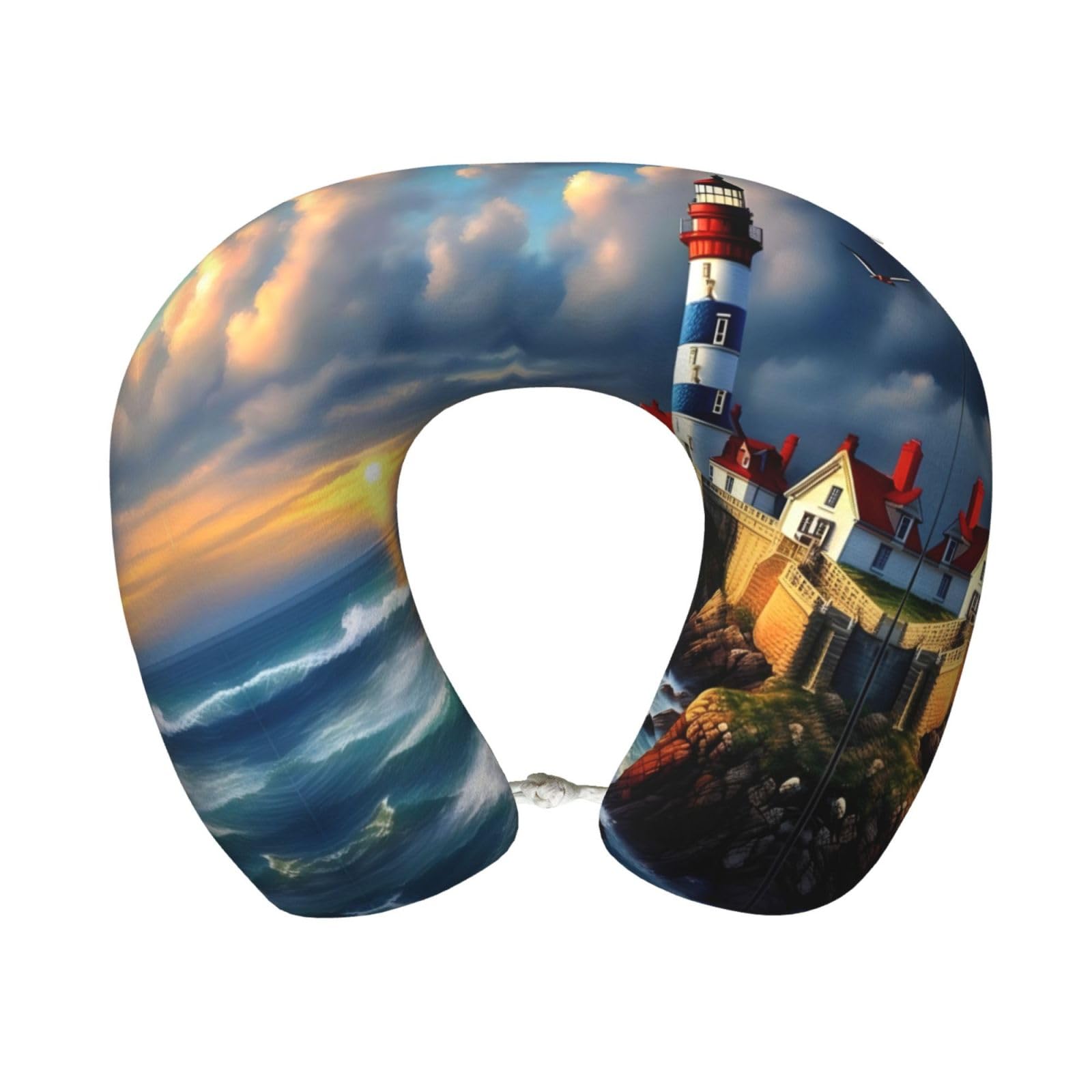 peiyeety Lighthouse Diamond Paint Print Custom U-Shaped Pillow,Memory Foam Cervical Neck Travel Pillow,for Home,Camping,Travelling