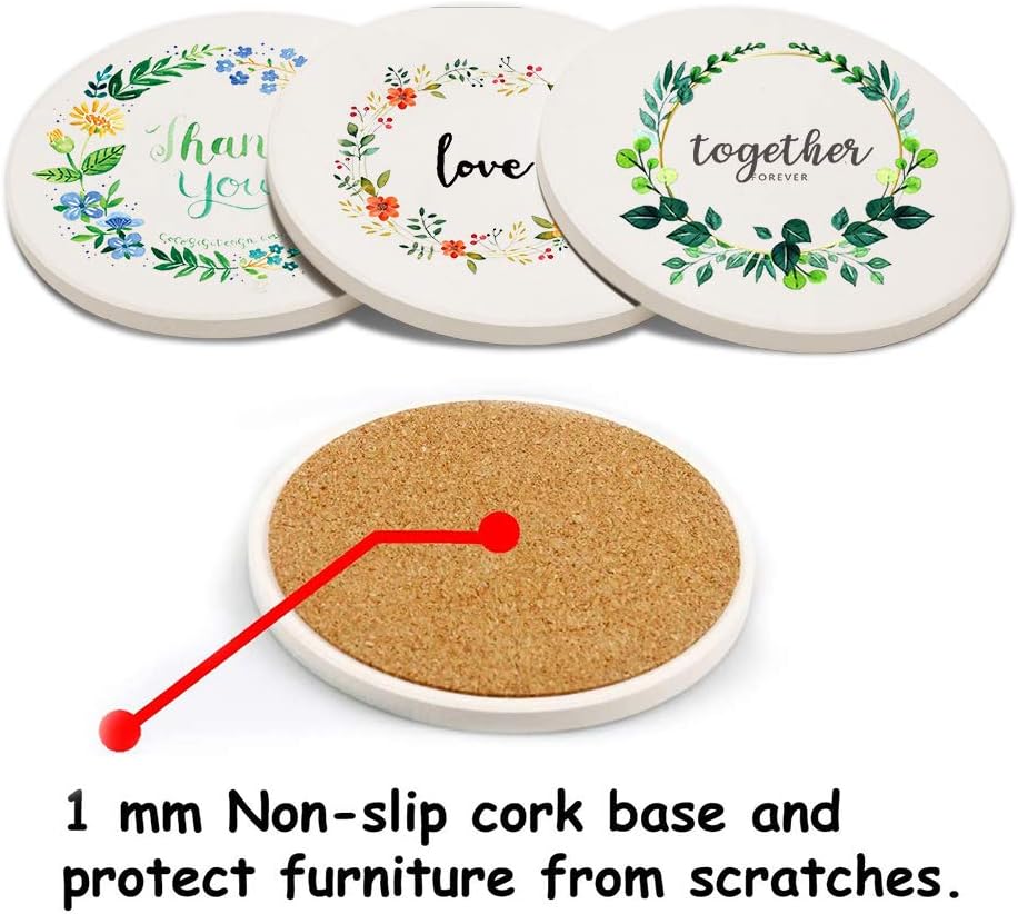 MAYCARI Wreath Greetings Coasters Set of 4 with Cork Base Protection - Image 5