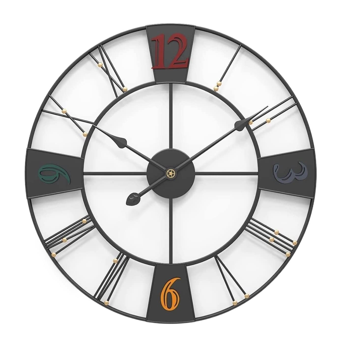 MYUYEE Farmhouse Vintage Clock Ative European Retro Clock with Roman Numerals Metal Vintage for Home Living Room for Bedroom Office,Black-60 * 60cm (Black-60 * 60cm)