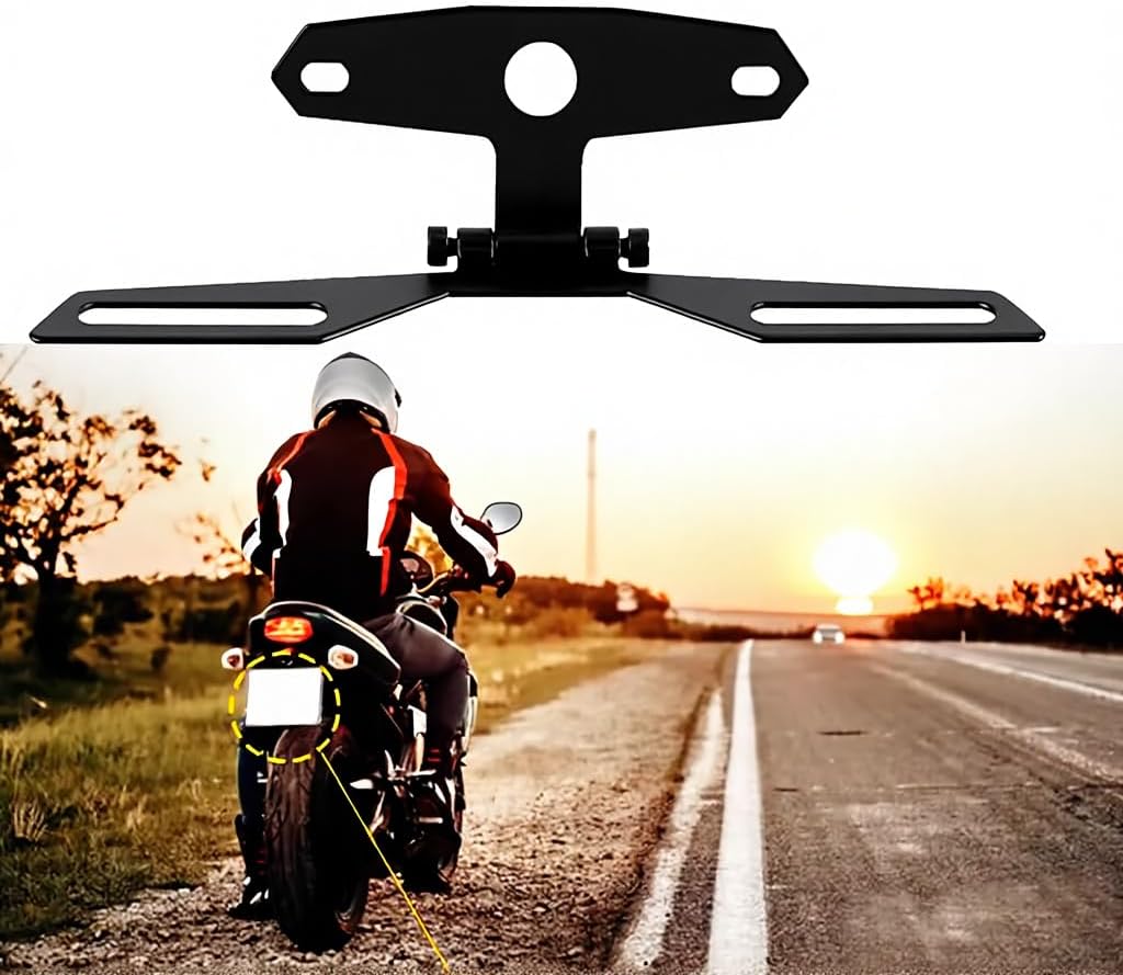 Universal Motorcycle License Plate Bracket, Adjustable Folding Mount Holder with Tail Light, for Scooter ATV Dirt Bike.Car Accessories (Black#M)