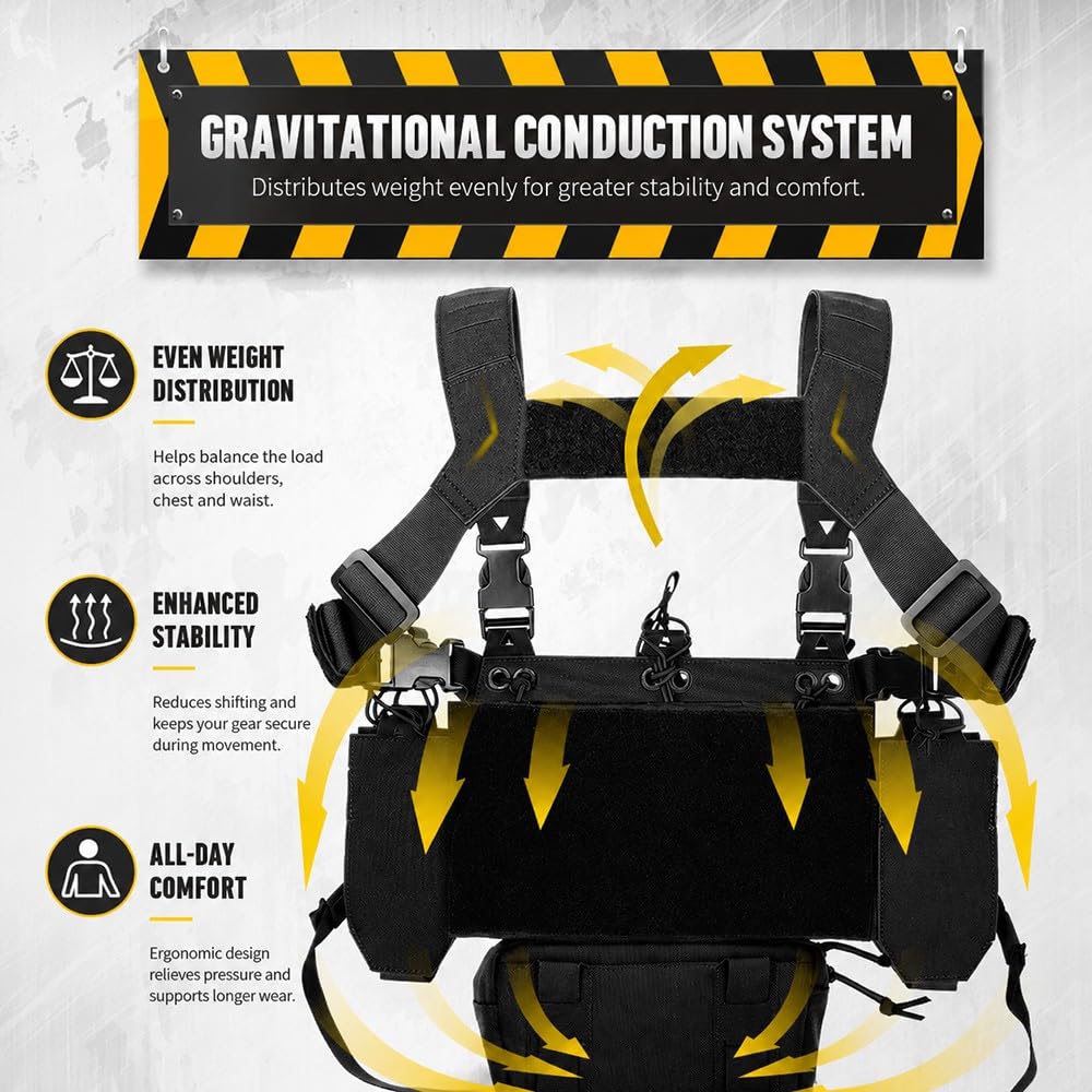 Borsa Pettorale Uomo Donna, Chest Pack Regolabile con Tasche Multiple per Caccia Tattico Tiro Sportivo Airgun Escursionismo Ciclismo E attività Outdoor