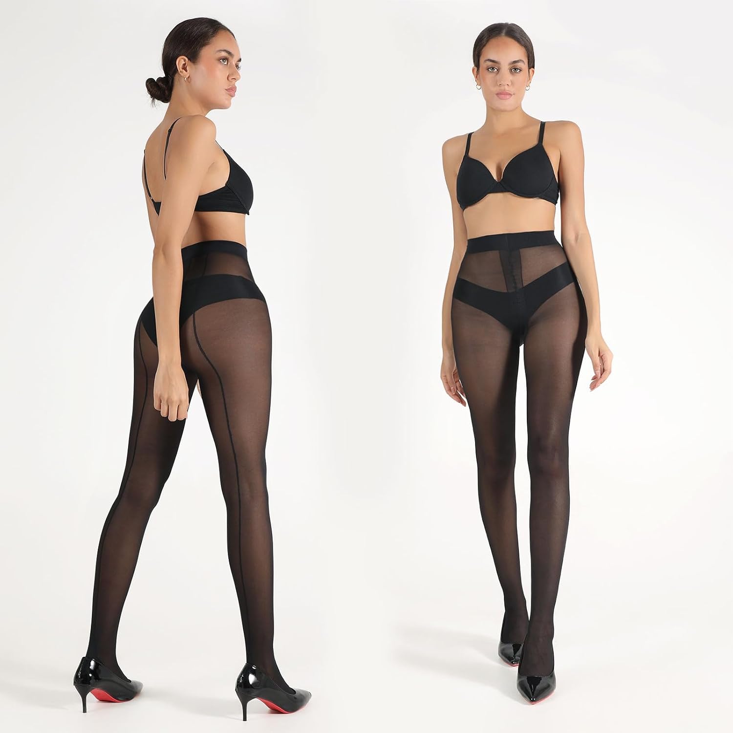 HONENNA Backseam Sheer Tights for Women T Crotch High Waist Black Pantyhose 20D Control Top Black Stockings - Image 5