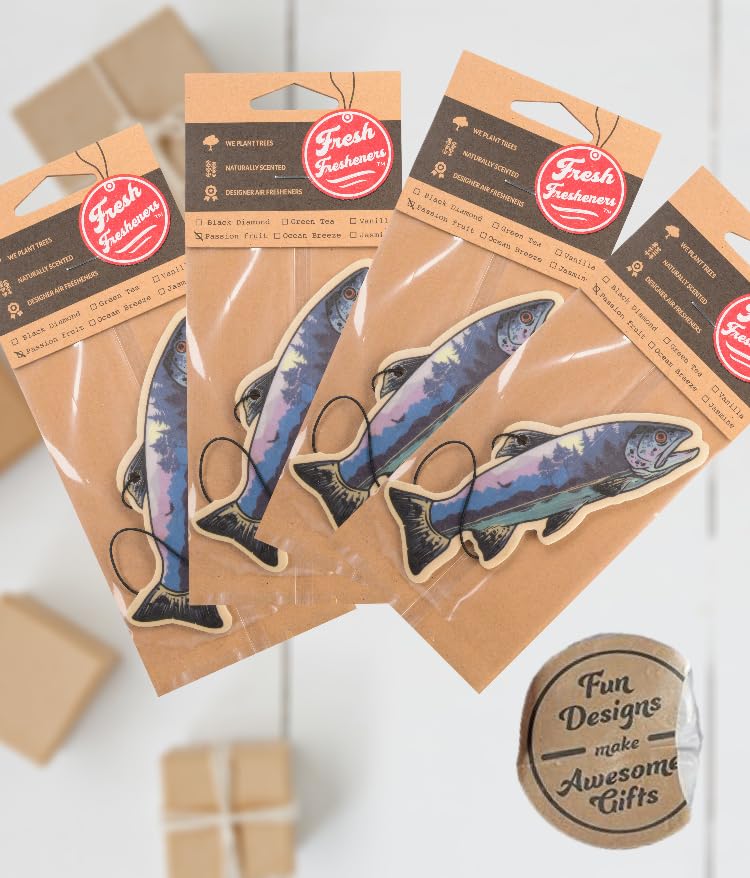 Image of Outdoor Adventure Car Air Freshener 4 Pack Scented With Premium Oils By Fresh Fresheners (Trout)