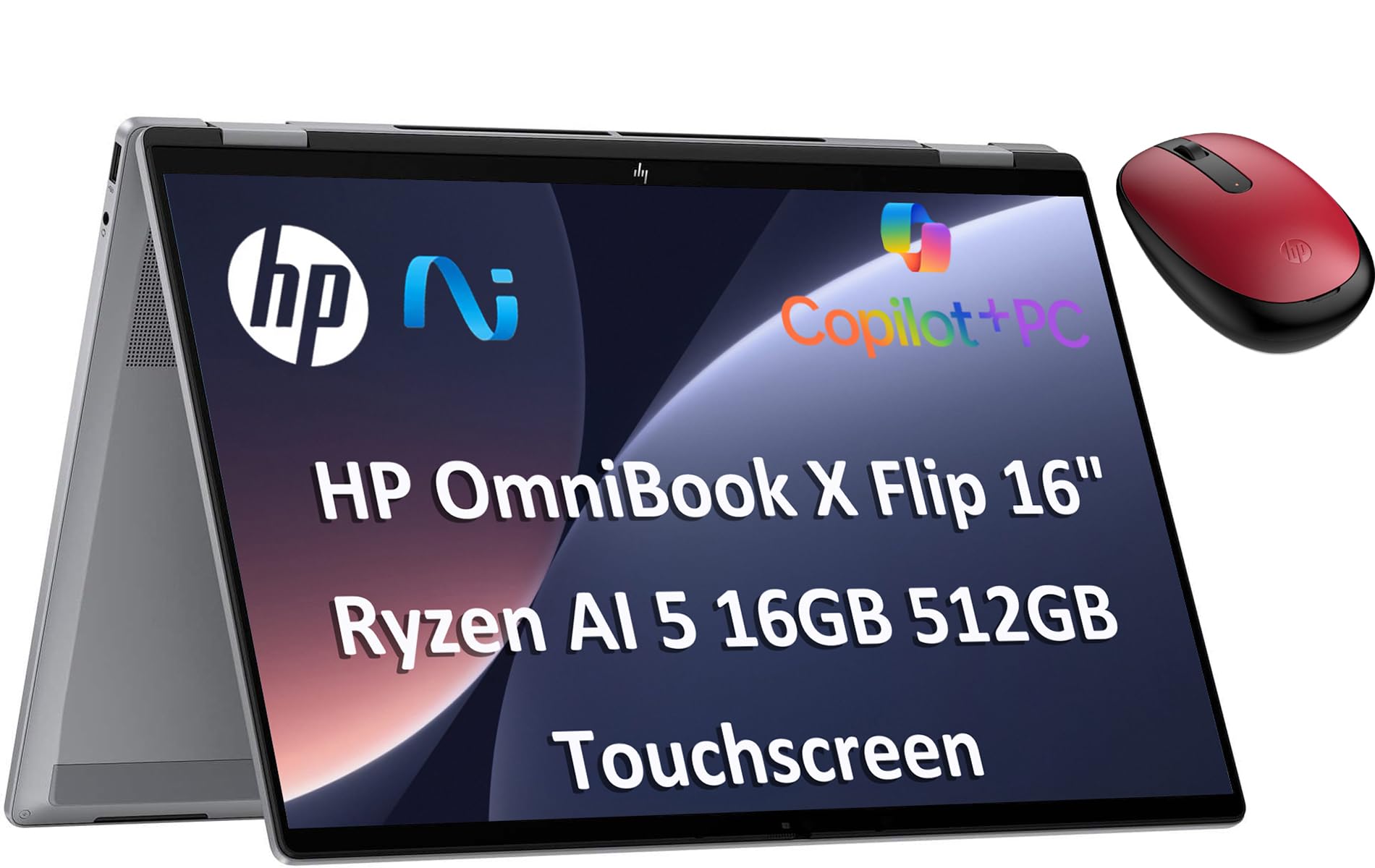 HP OmniBook X Flip 16 (Next Gen Envy 16 x360) 2-in-1 Touchscreen Laptop w/Bluetooth Mouse (16" FHD+, AMD Ryzen AI 5 340 (> Intel i7-1355U), 16GB DDR5,