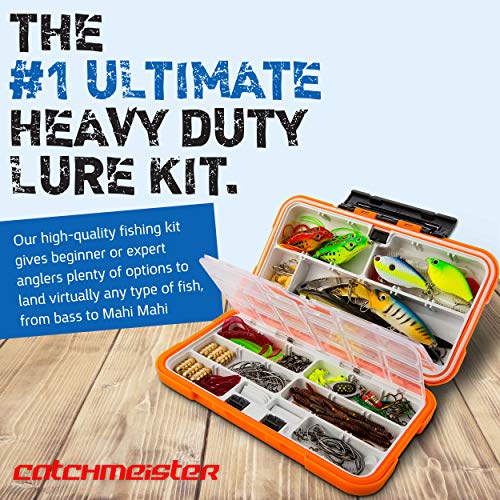 CatchMeister Fishing Tackle Box and Lure Kit Double Layer Hard Plastic 117 Piece Saltwater & Freshwater Fishing Rig