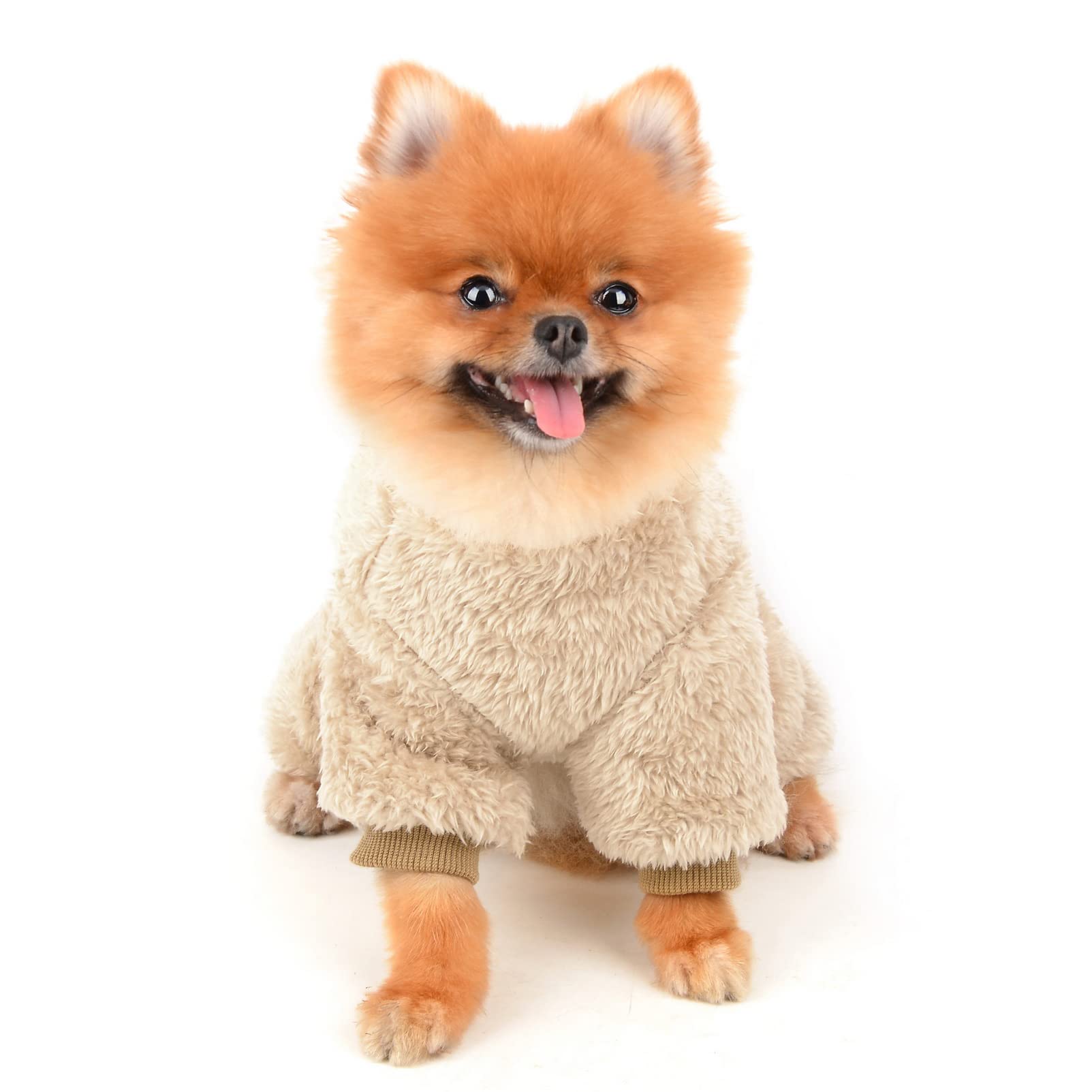SMALLLEE_LUCKY_STORE Pet Thick Sherpa Fleece Pyjamas Pjs Jammies with D-ring for Small Dogs Cats Puppy Jumper Pajamas Jumpsuit Soft Coat Yorkie Chihuahua Warm Winter Clothes,Brown,L - Image 3