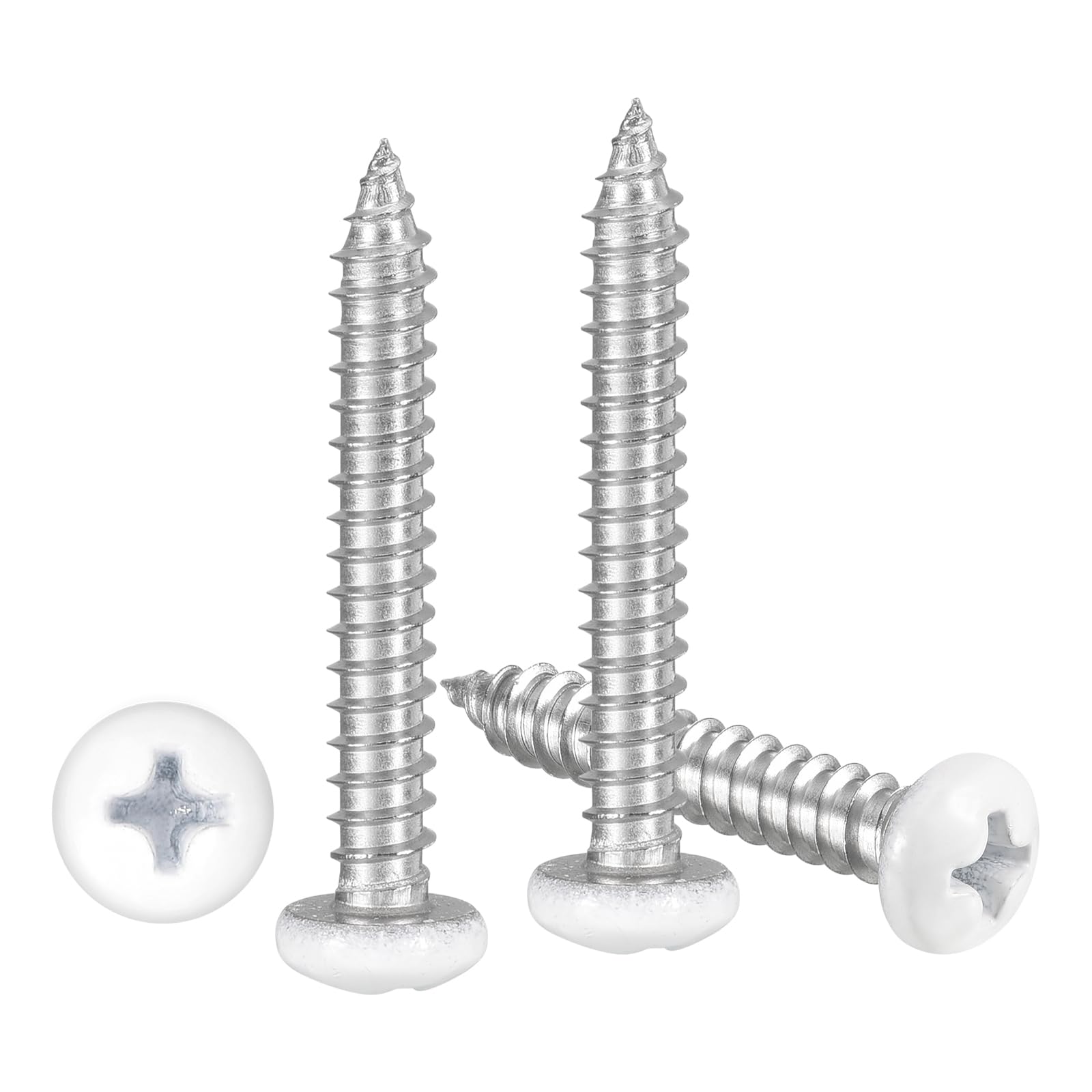 METALLIXITY Phillips Pan Head Self Tapping Screws(#8x1") 50Pcs, 304 Stainless Steel Self Drilling Screw for Metal Wood Plastic, for Cabinet Wall Shutter Plate Rock Furniture, Silver Tone White — image 1