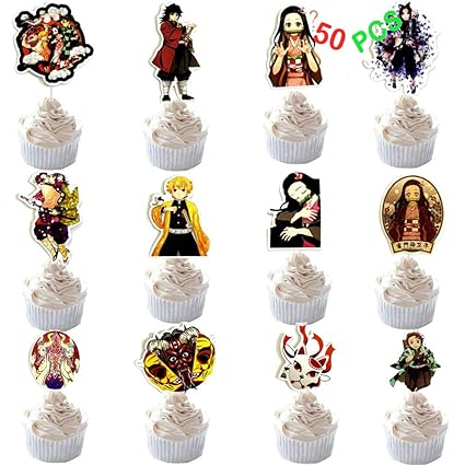 amazon com demon slayer kimetsu no yaiba cake toppers demon slayer brithday party supplies 50 pack diy cupcake decorating for anime demon slayer kny party favors grocery gourmet food