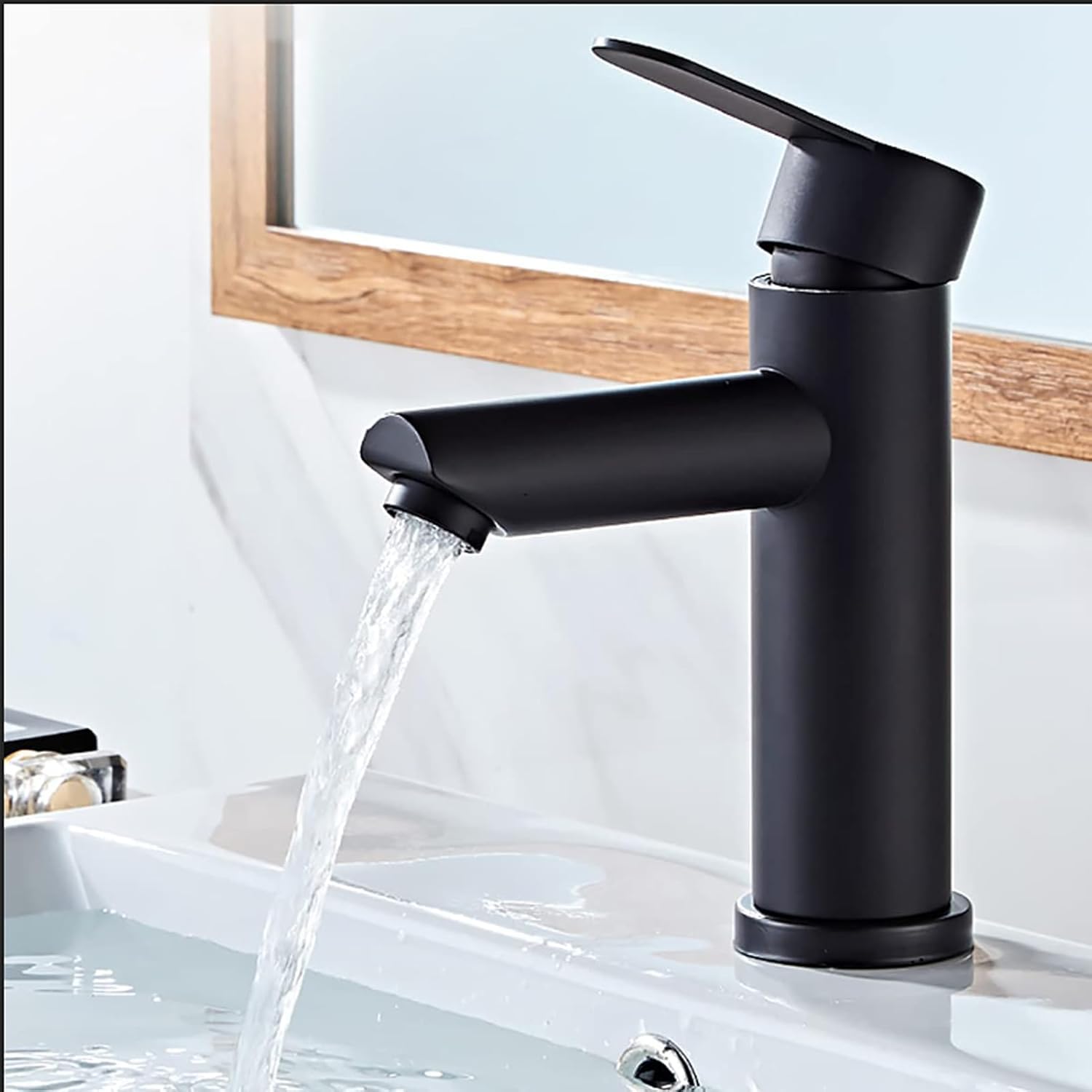 XWIHTR Rubinetti per lavabo e bagno caldi e freddi in acciaio inox, con risparmio idrico silenzioso e senza gocciolamento per bagno, lavabo, piccoli rubinetti da cucina (nero)