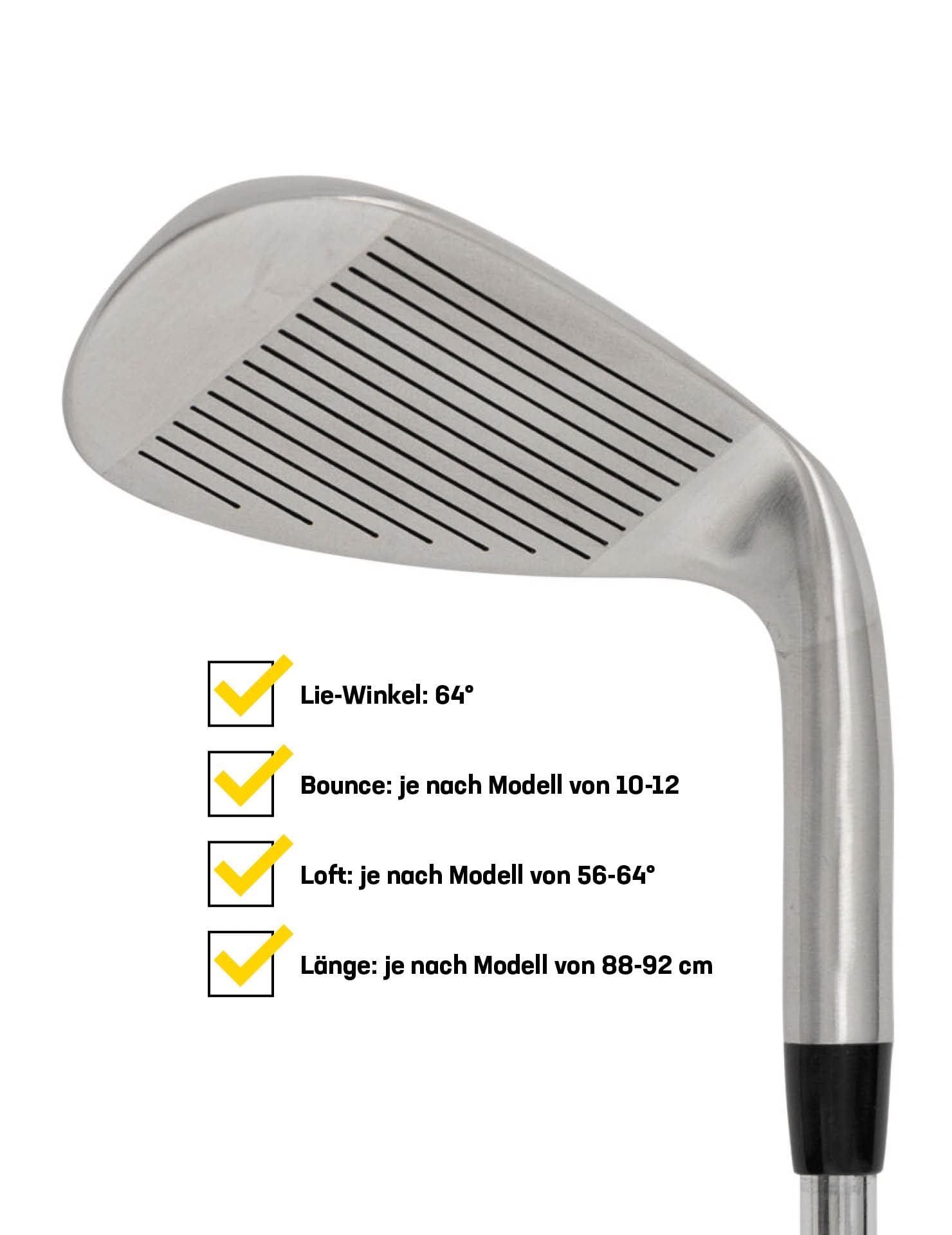 JELEX Golf Wedge Linkshand aus Edelstahl für Linkshänder, geeignet für Damen und Herren, Länge: 88-92 cm, Lie-Winkel: 64°, Gewicht: 480 g, mit ergonomischem Gummi-Griff