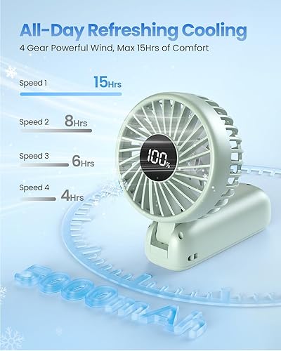 Miniatura 3 de AMACOOL Ventilador de mano plegable, ventiladores de mano recargables de 5000 mAh con potente refrigeración, 4 velocidades, pantalla LED, ventilador
