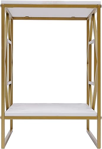 Miniatura 3 de Mesa auxiliar auxiliar cuadrada de mármol con metal e 2 niveles, mesa auxiliar blanca moderna de 16 pulgadas, bandeja de café para sala de estar,