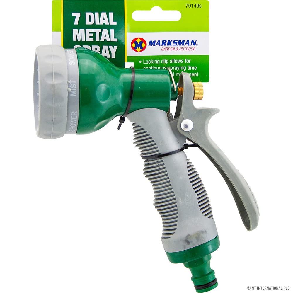 Bargains-Galore 7 Dial Garden Hose Pipe Spray Gun - Soft Grip Handle, Multi Pattern Water Sprayer | Comfortable Handle Grip | No Leaks | Locking Clip | Seven Patterns