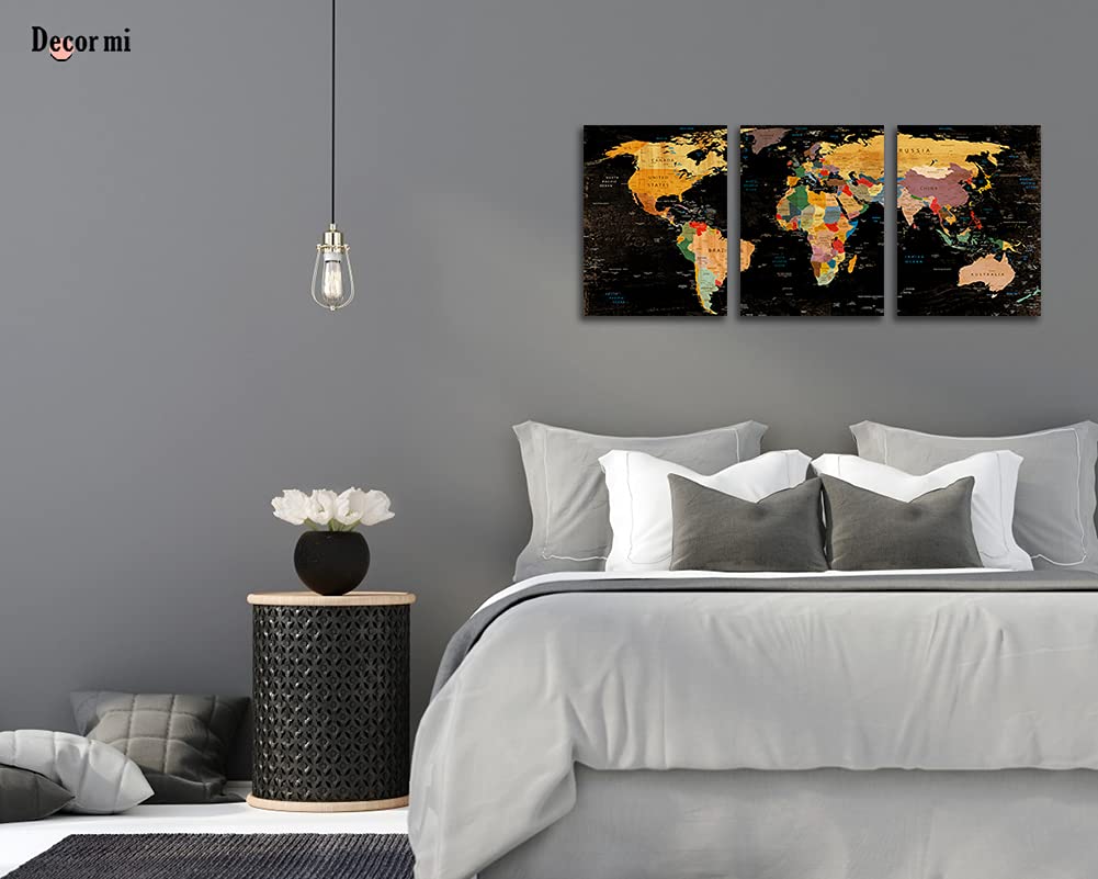 Decor MI World Map Wall Art on Canvas Black Canvas Prints Paintings 3