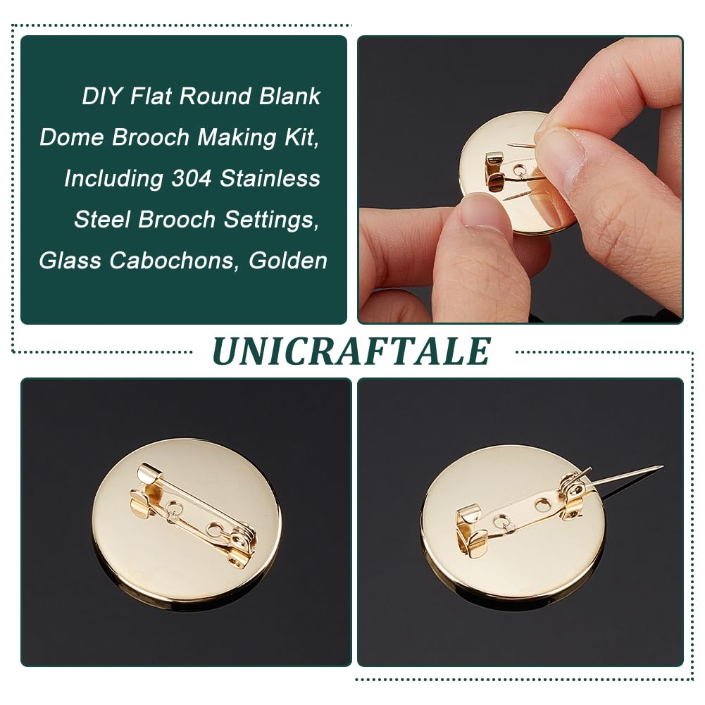 UNICRAFTALE 16 Ensembles Broches Acier Inoxydable 30mm Avec Cabochons Verre - DIY Bijoux