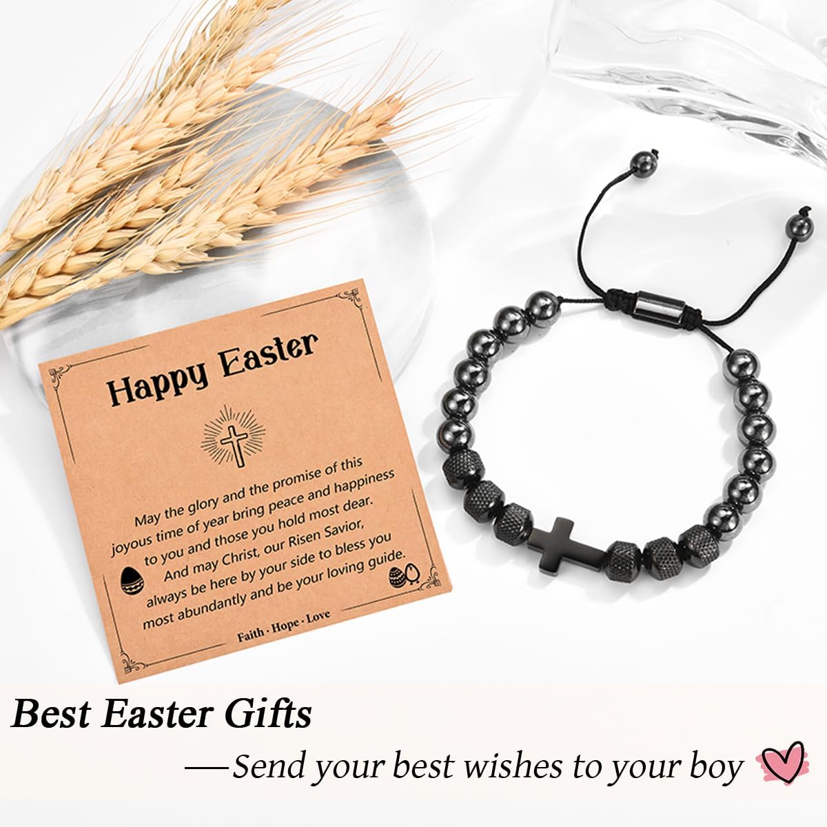 Leyung Religious Cross Bracelet for Boys Men, Easter Basket Stuffers for Teens Adults, Baptism Confirmation First Communion Christmas Christian Gifts for Teenage Boys