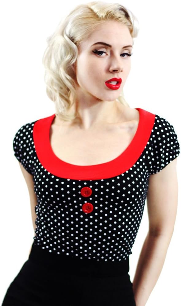 Women's Sourpuss Clothing Beki Top Black/White Polka Dots L