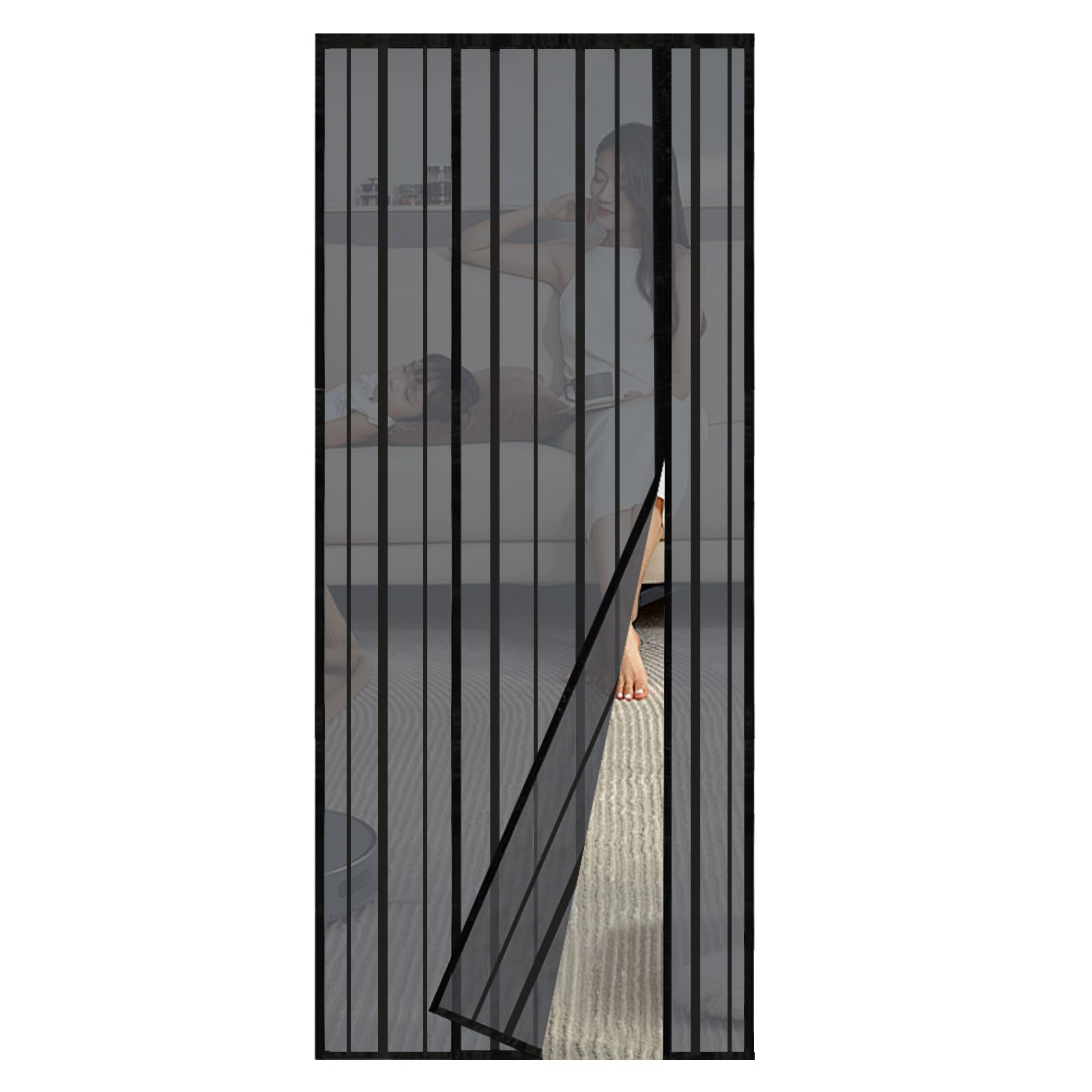 Sekey Fliegengitter Tür Vorhang Gegen Katzenkratzer, Magnetvorhang Insektenschutz für Seitliches Öffnen, Magnet Fliegengitter Balkontür, Einfache Installation, ohne Bohren 90x200 cm Schwarz