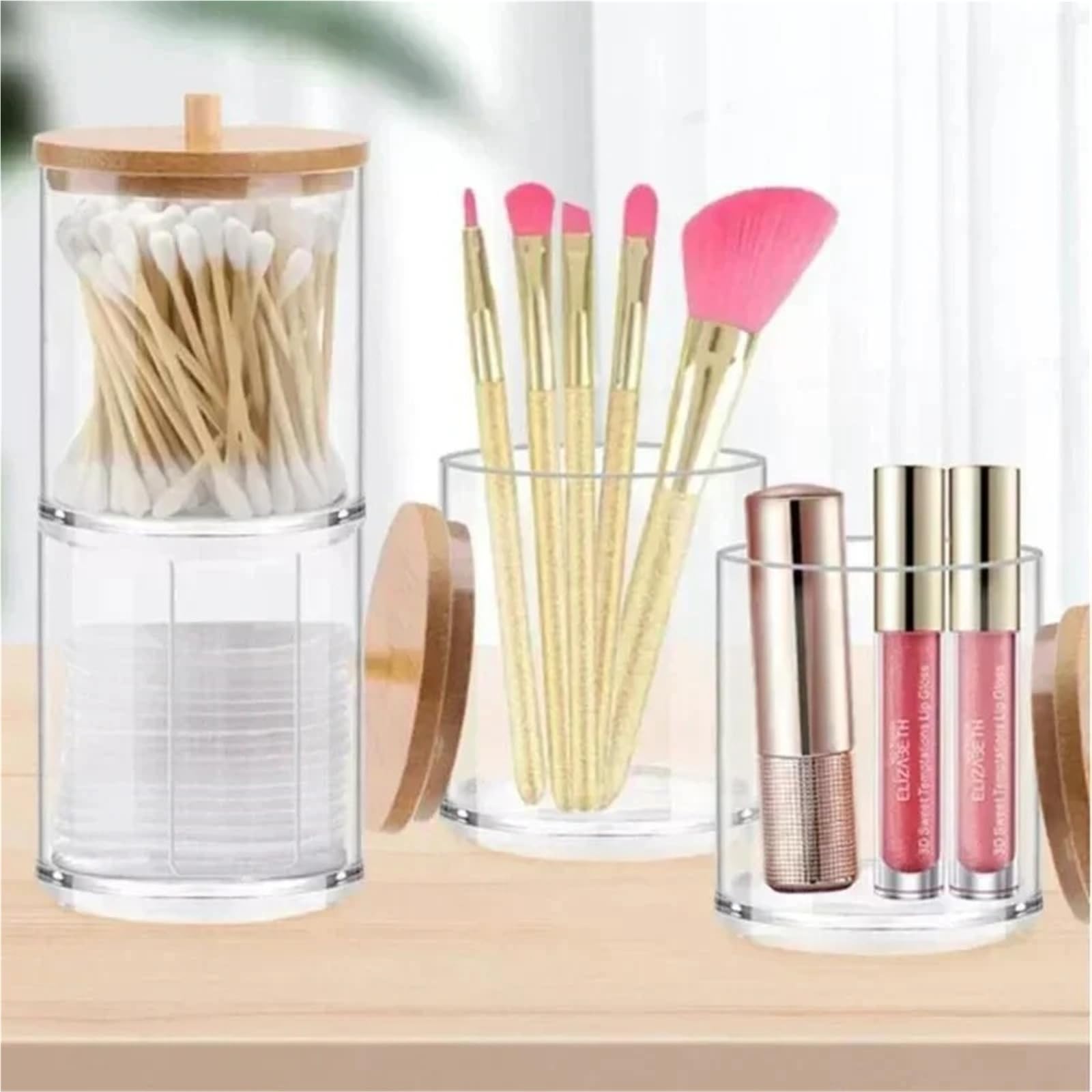 wattestäbchen behälter Aufbewahrungsbox Badezimmerglas Make-up-Organizer Wattepadhalter Tupfer Qtip Dispenser mit Deckel(Color 06)