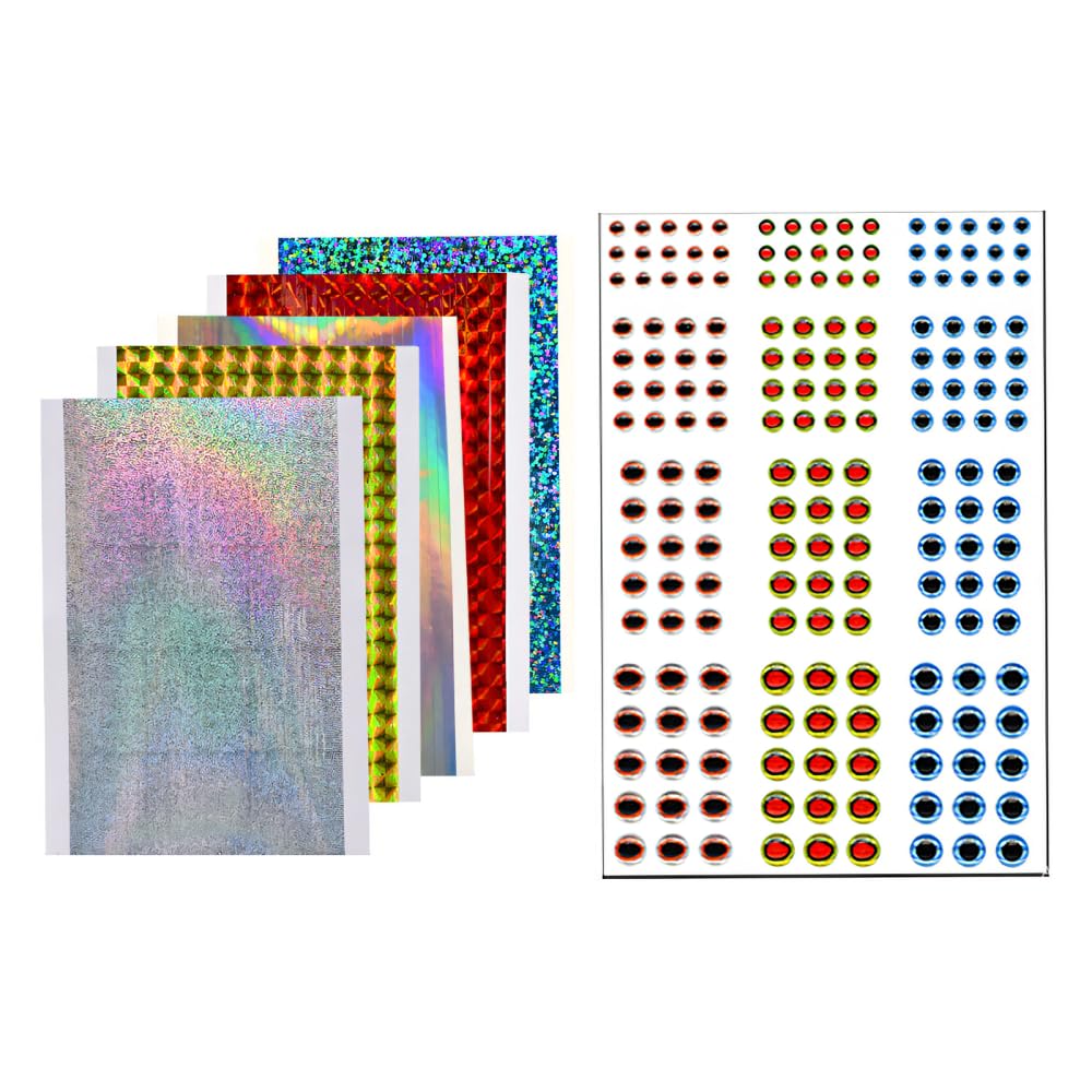 DONGKER Fishing Lure Sticker & Eyes Kit, 188 Pcs Adhesive Flash Tapes Stickers 3D Realistic Fishing Lure Eye for Fly Tying Streamers Lures DIY Crafts