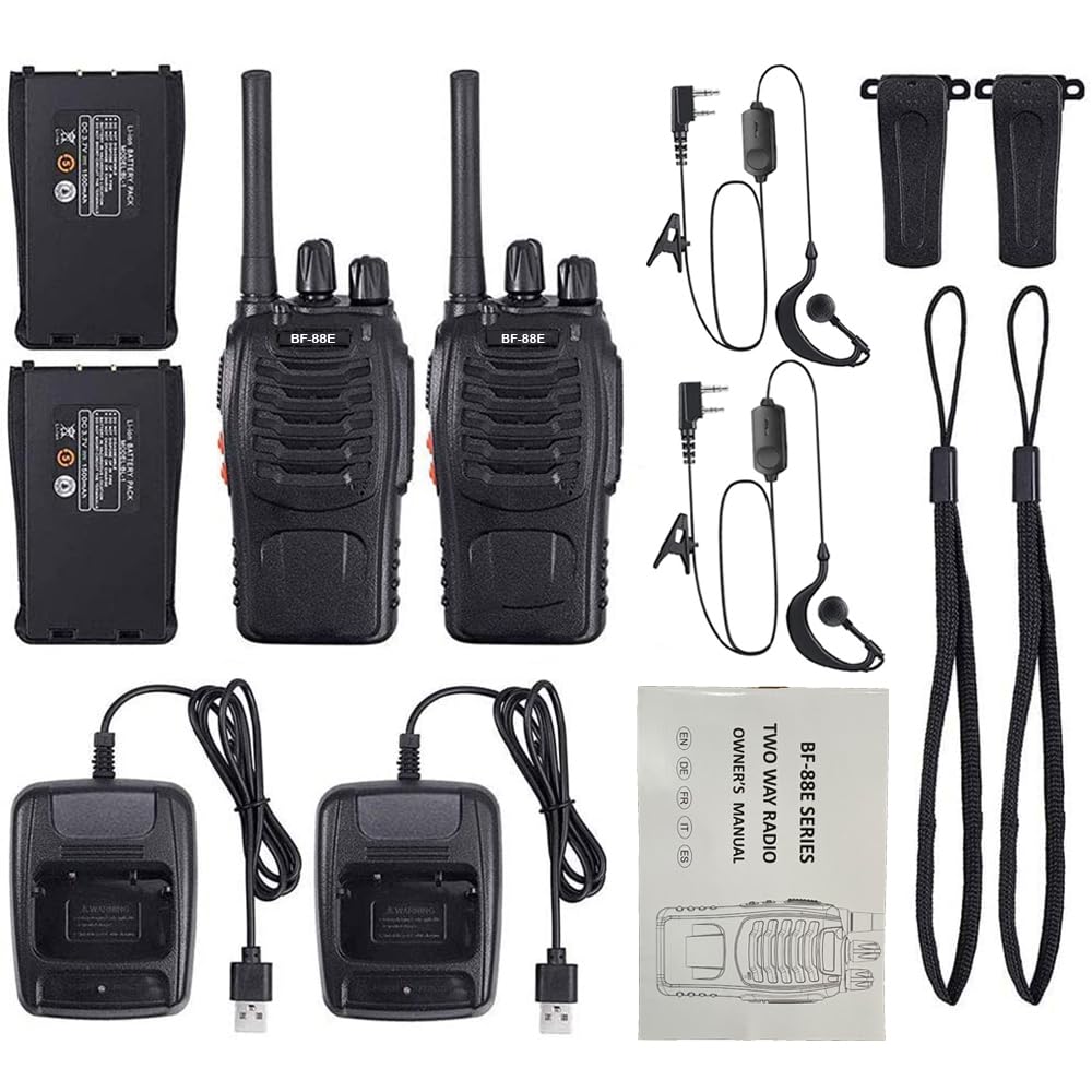 JUAUO BF-88E Talkie Walkie Longue Portée, 16 Canaux PMR446 Portable Rechargeable Professionnelle Talkies-Walkies Radio, avec des écouteurs Originaux et Station de Charge USB (Noir, 2 Paire)