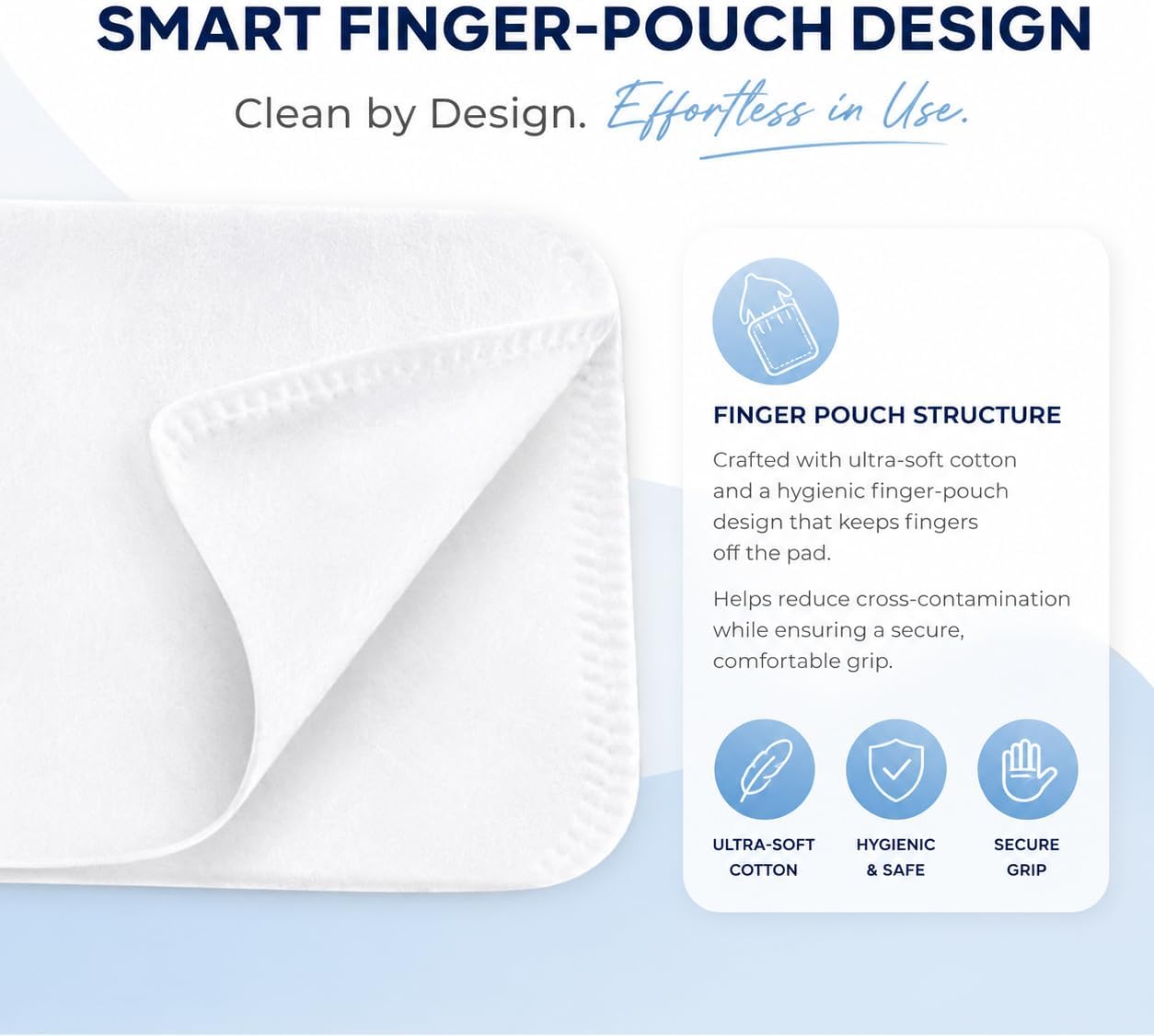 Silky Pouch Cotton Pads with Finger Pocket (100 Counts), Dual-Layer Makeup Remover Pads, Tear-Resistant, Low Lint & Absorbent Cotton Pads for Face Cleansing & Toner