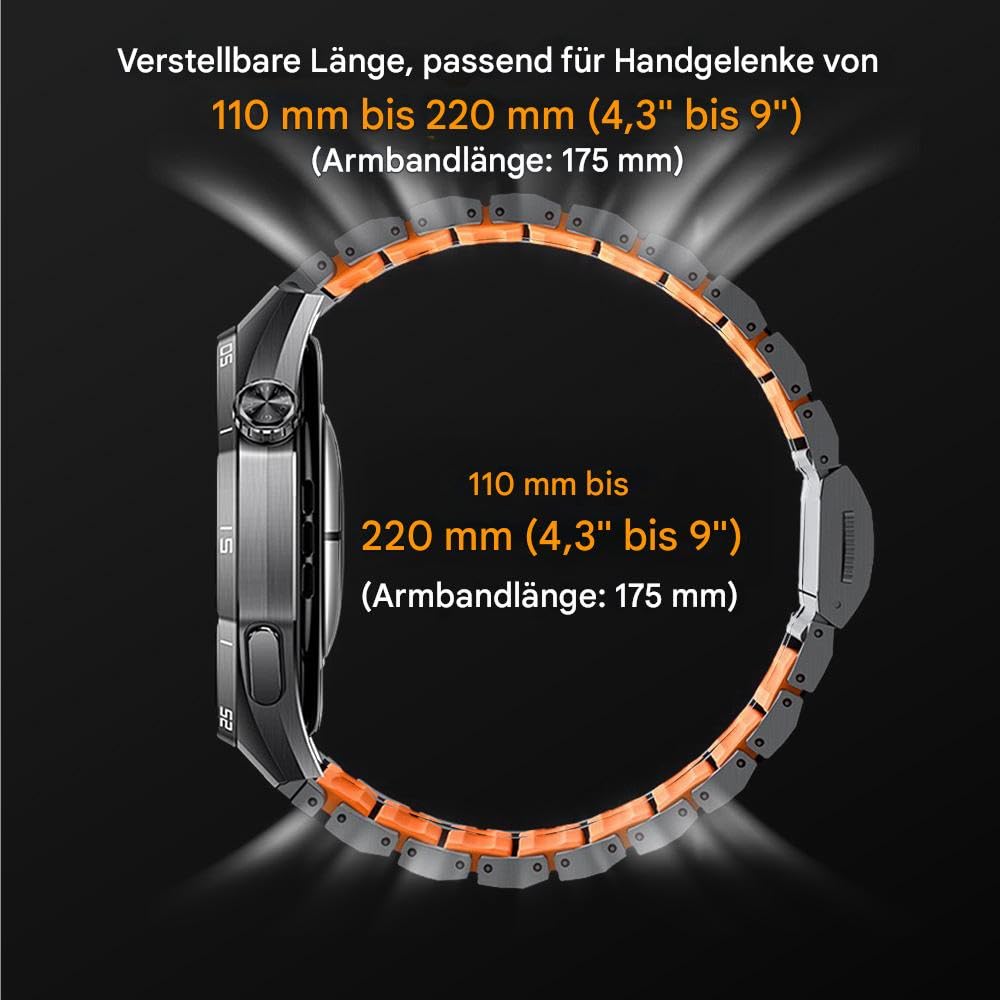 22mm Universal-Titan-Armband mit Magnetverschluss für Huawei GT6/GT6 Pro/GT5/4/3 Pro 46mm, Garmin Fenix 8 (47mm)/Fenix 6 Pro–Hybrid-Silikonfutter, leicht, rutschfest, kein Ziepen an den Haaren