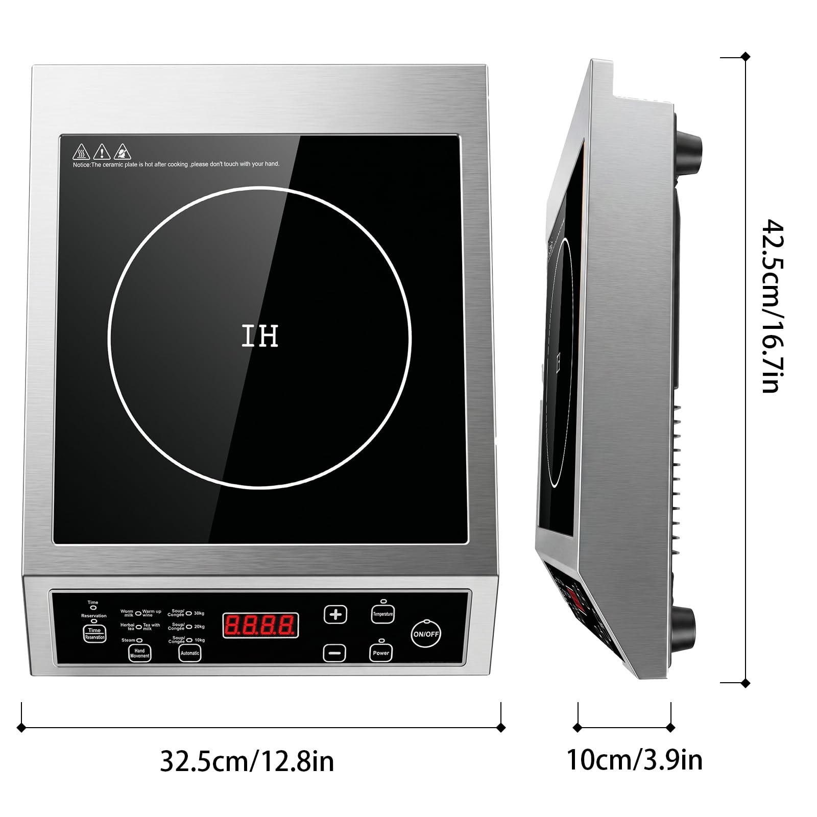 Placa de Inducción 3500W Portátil, Cocina de Inducción Individual con Control Táctil, 10 Niveles de Potencia y Temperatura, Temporizador 4 Horas, Uso Profesional