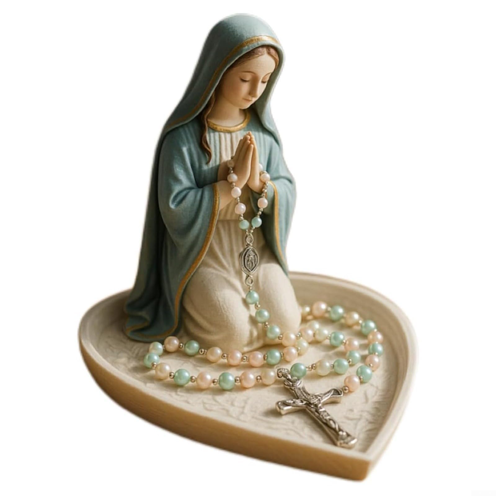BEYOEE Virgin Mary Resin Rosary 15x15cm Religious Figure for Home Office or Altar Decoration with Elegant Design and Spiritual Accent,Women