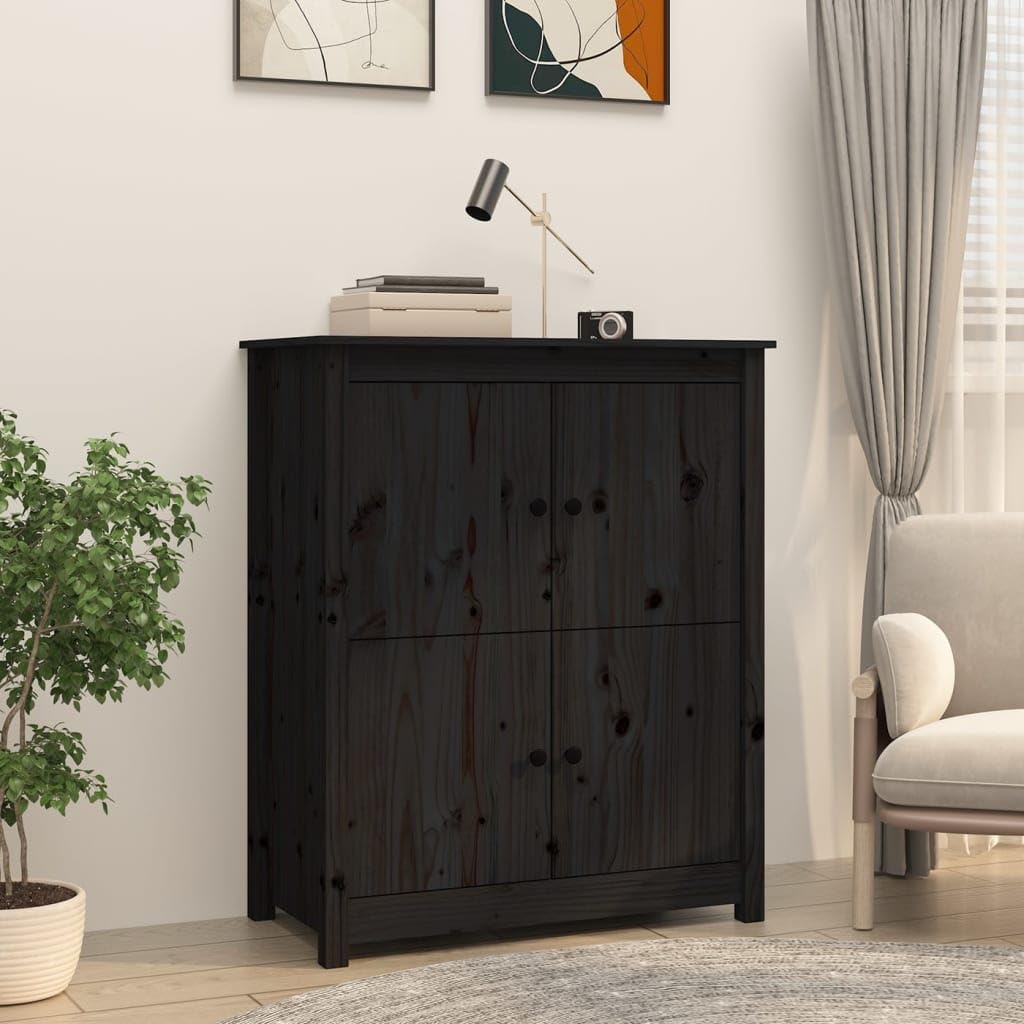 vidaXL Aparador Mueble Armario Consola Salón Sala Estar Almacenamiento Decoración Adorno Entrada Estante Cajón Madera Maciza de Pino Negro
