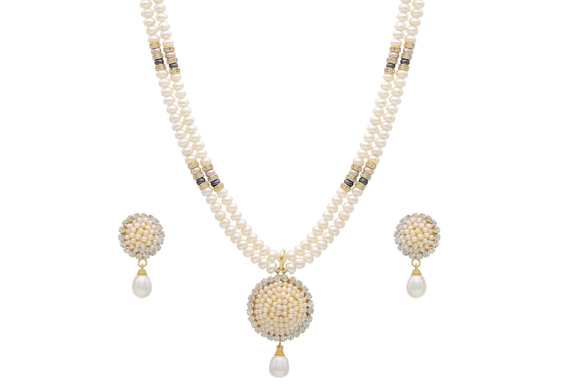 HYDERABAD JEWELS Natural Fresh Water Double Sting Pearls Set for Women (B01M0PQOM3) Amazon Price History, Amazon Price Tracker