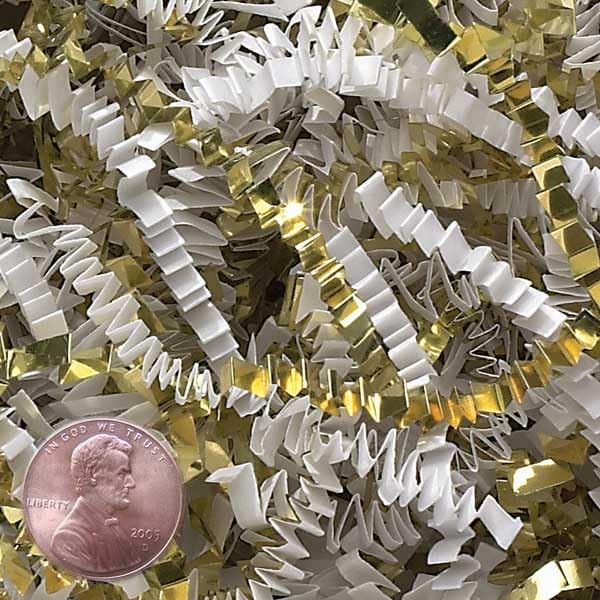 Paper Mart Crinkle Paper Filler, White and Gold Multicolored 10 LB Bag, Festive Shredded Paper for Gift, 24 x 16 x 11.5 Inch Bag of Gift Box Filler
