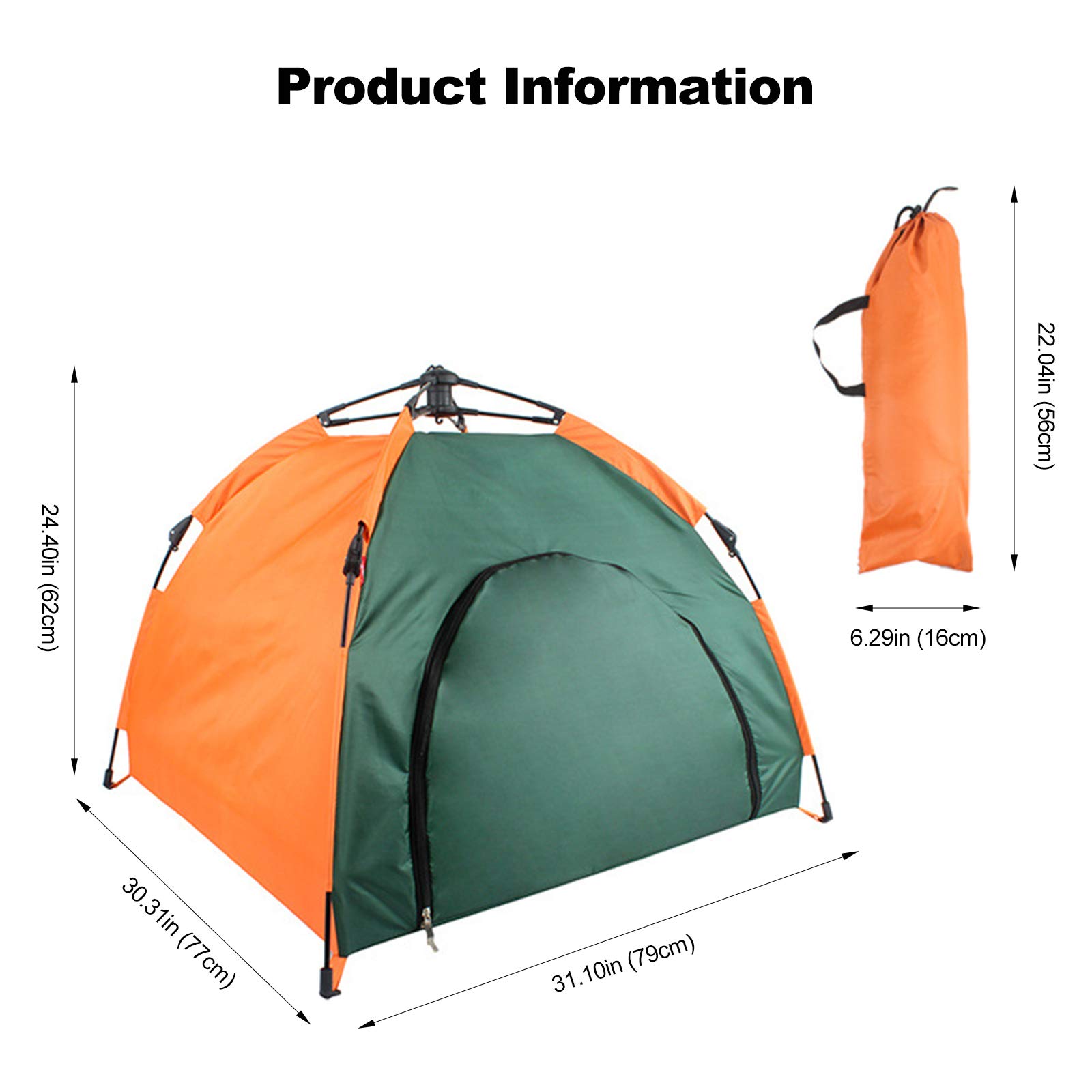 Galatée Tente pour Chien Pliable Convient pour Pet House Tente Imperméable pour Chien et Chats 79cm*77cm*72cm (Orange + Vert