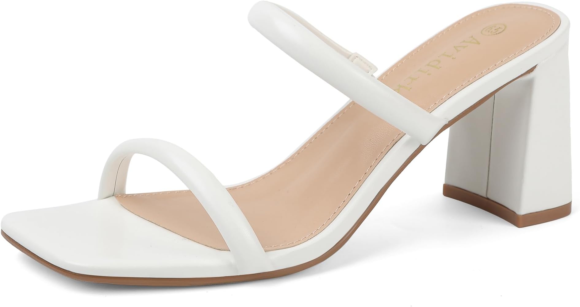 Women's Square Open Toe Heeled Sandals Two Strap Mules Slip On Block Chunky Mid Heels Sandals