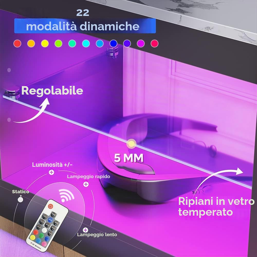 Bestier Mobile Porta TV 140 cm Mobile TV Moderno con Ripiano in Vetro Illuminato a LED RGB