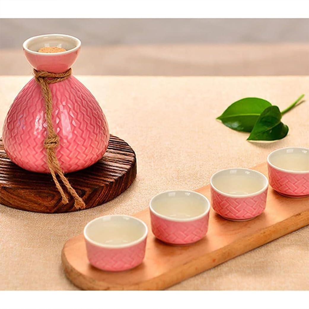 Ensemble de 6 Tasses à saké japonaises Traditionnelles en céramique, Comprenant Un Pot à saké, Un séparateur et Un Chauffe-Tasse.