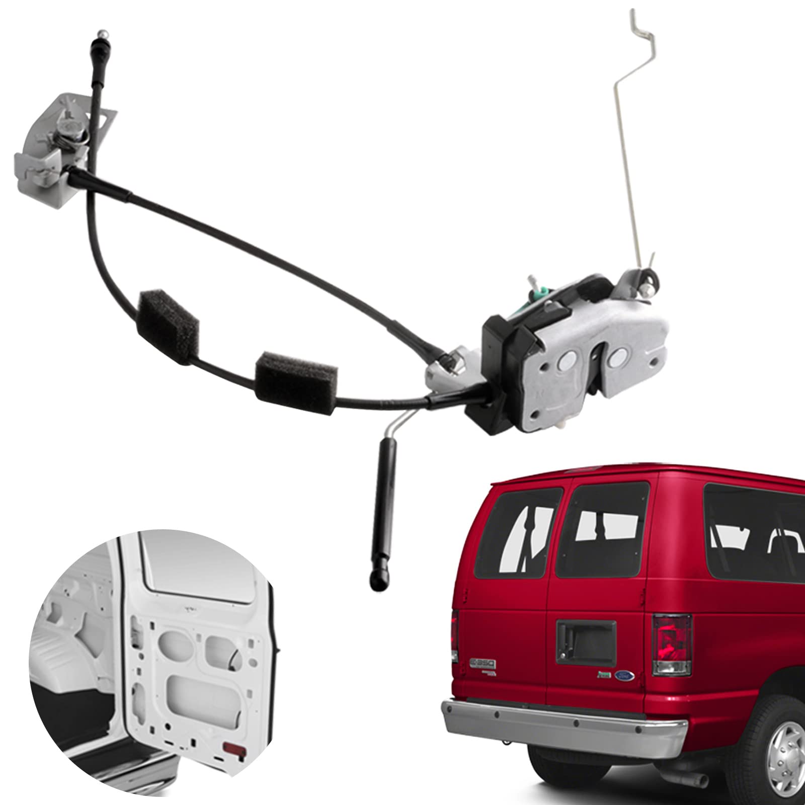 Door Latch Assembly w/Cable & Rod Compatible for Ford E150 E250 E350 Van 1992-2019 Rear Right Side Replace Door Lock Latch Actuator AC2Z15431A02A 6C2Z-15431A02-AA