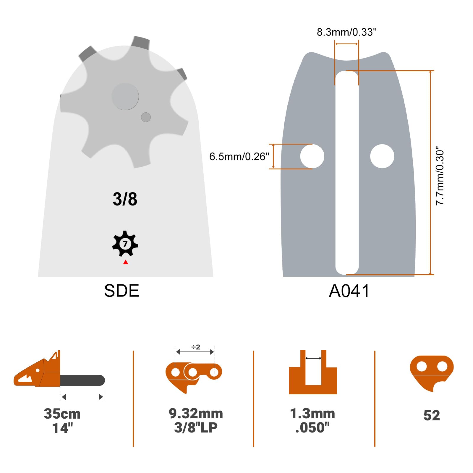 Catene per motosega con protezione guida e guida da 35 cm – 3/8" LP 52 maglie da 1,3 mm, compatibile con Husqvarna, Makita, Einhell, Ryobi e altri