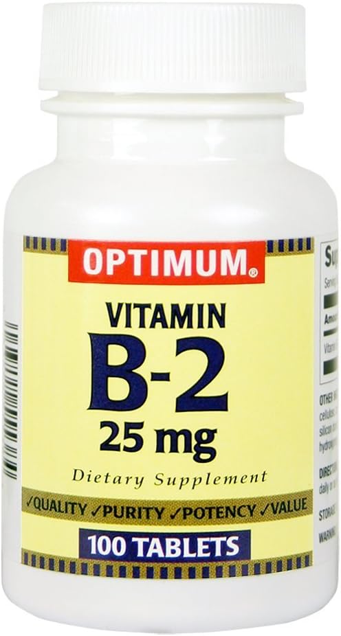 Optimum Vitamin B-2 Tablets, 25 Mg, 100 Count Pack of 6