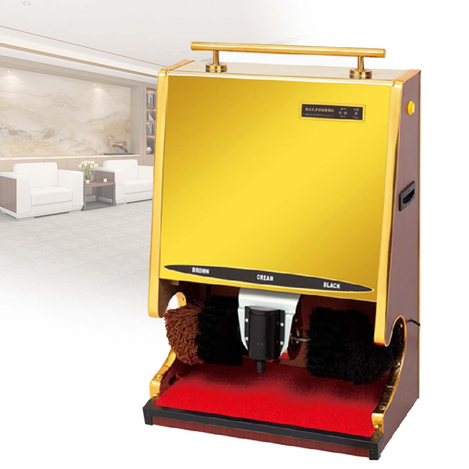 Automatyczna Maszyna Do Polerowania Skórzanych Butów, Elektryczna Polerka 1200W z Podwójną Szczotką, Inteligentny Pojemnik Na Wosk 150ml, Solidna Obudowa(Gold)