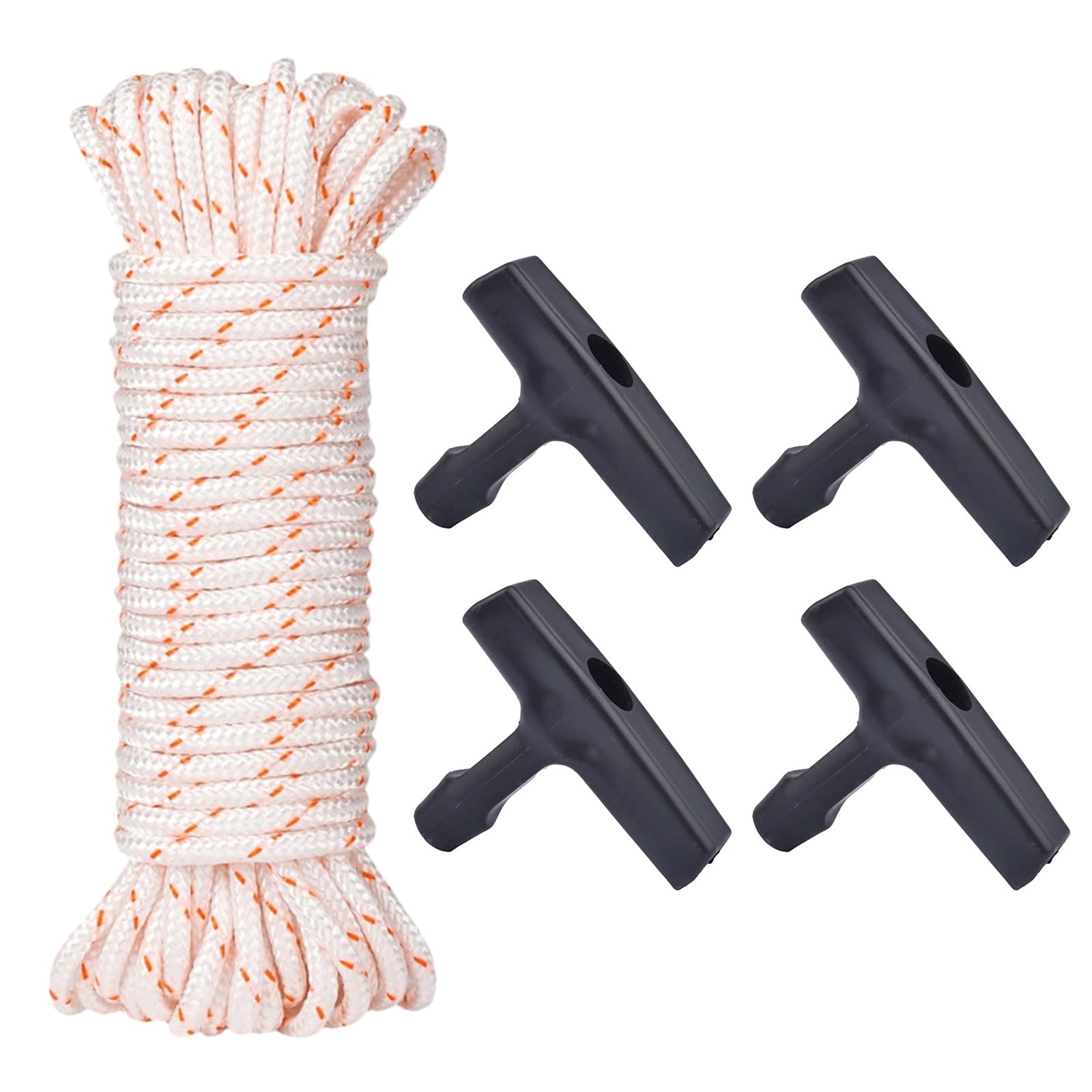 Recoil Starter Rope Pull Cord with 4 Handle Lawns Pull Rope for Engine Generator Cord Starter Recoil Handle