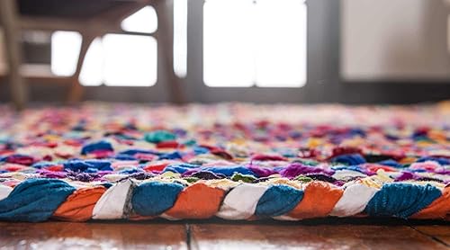 Miniatura 7 de Unique Loom Alfombra Trenzada de la Colección Chindi - Capa (3' 3" Redonda, MulticolorAzul)