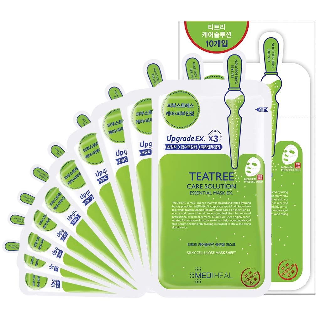 Teatree Care Solution Essential Mask EX. 10 Masks - Skin Soothing & Sebum Control Mask Pack for Sensitive Oily Skin, Korea's No.1 Sheet Mask