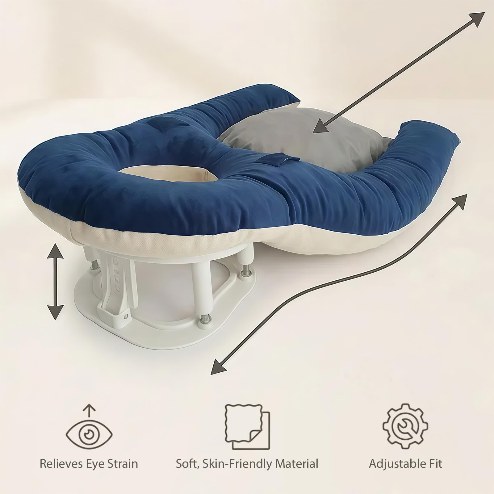 Masaje Headrest for Bed, Reposacabezas para Cama, Almohada Boca Abajo con Espuma Viscoelástica, Cojín de Recuperación Postoperatoria Ocular, Altura Ajustable, Beidseitig Utilizable