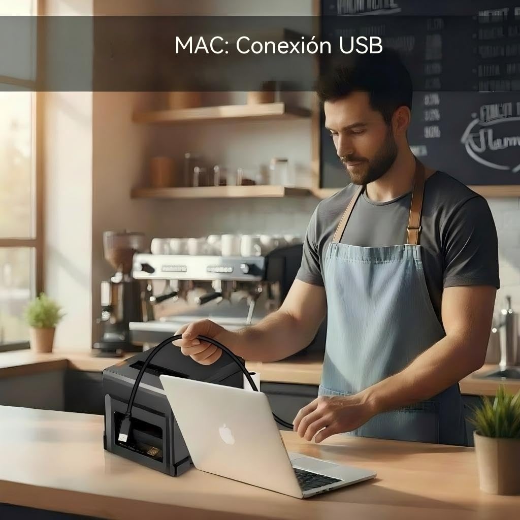Impresora Térmica POS 80mm con Bluetooth y USB, 300mm/s, Compatible con Windows y Mac, Ideal para Restaurantes, Bares, Tiendas y Comercios