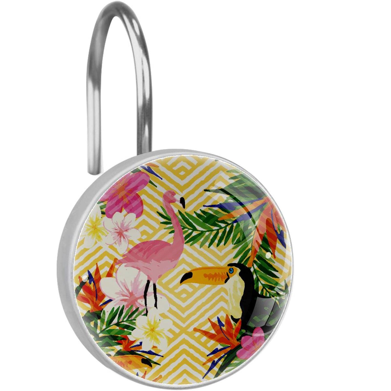 Crochets de rideau de douche ronds en verre cristal plantes tropicales