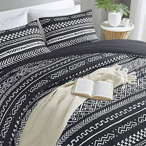 Codi Soleil Aztec Comforter Set King Size, Black Boho Folkloric Art Pattern Bedding, Soft Microfiber Fill Bed Sets, 1 Comforter & 2 Pillowcases (104X90 Inches) #TOP3