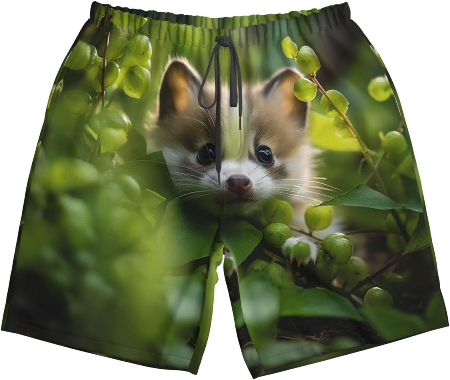 Cute Gnome Print Mens Casual Shorts Drawstring Summer Beach Stretch Shorts Novelty Swimtrunks White